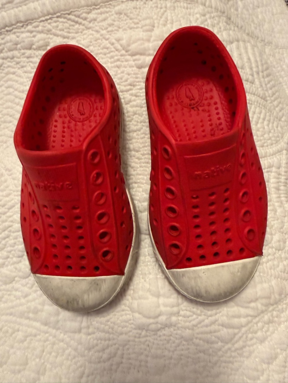 Native Kids Red Slip-On Water Shoes with Silver Toe Caps